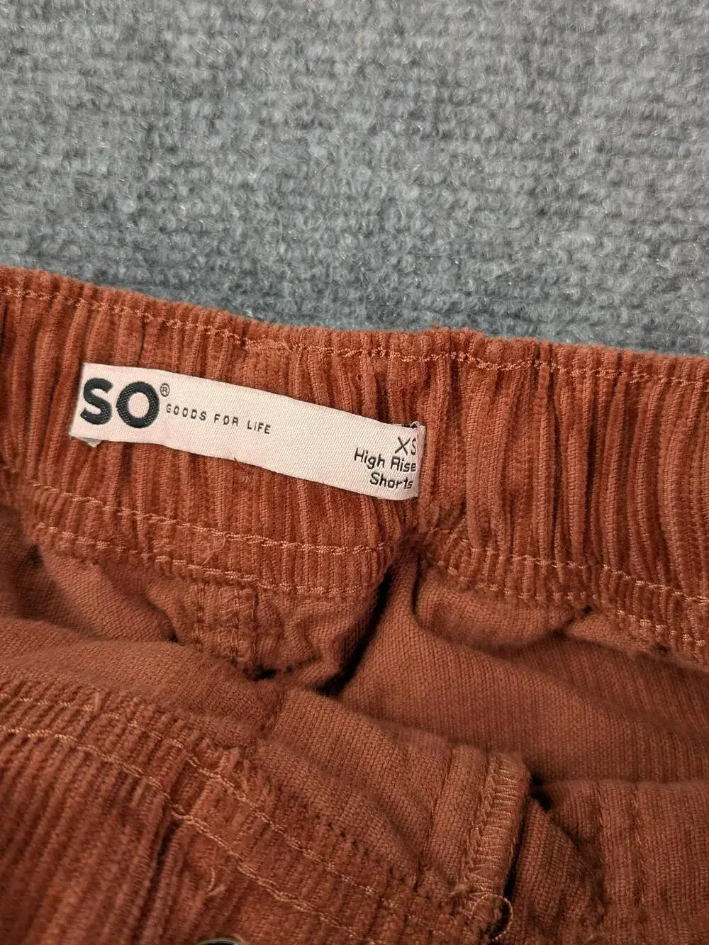 SO Shorts Juniors XS Rust Brown Corduroy Check High Rise Drawstring Tassel